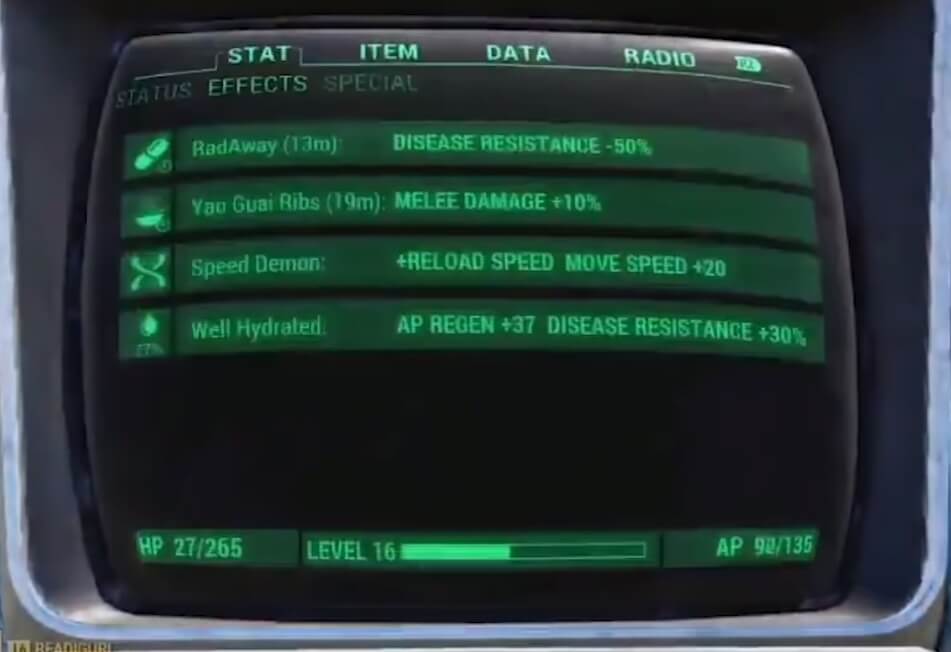 Эффекты мутаций прописаны в меню эффектов в Пип-бое игрока