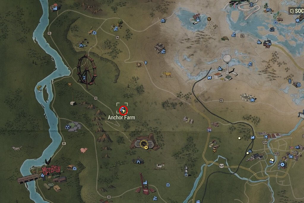 Карты лесных сокровищ 4 в Fallout 76 - место на карте