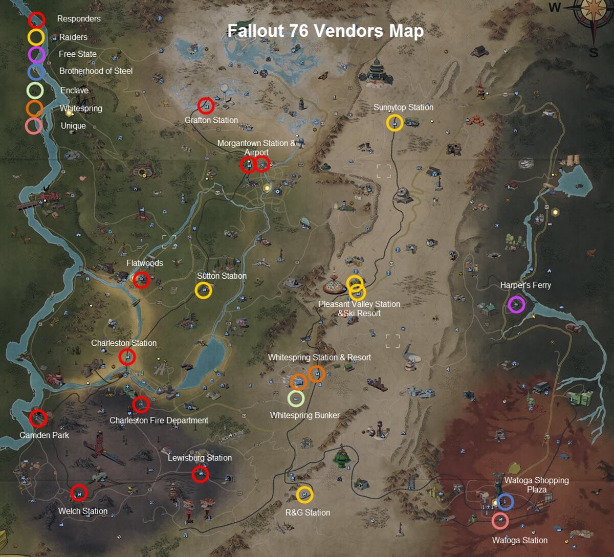Карта торговцев в Fallout 76